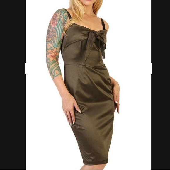 Lucky Thirteen Black Satin Pin Up Pencil Dress Size XL - Picture 8 of 11